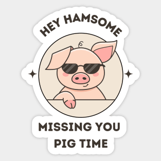 Hey hamsome. Missing you pig time - cute and funny pun Sticker